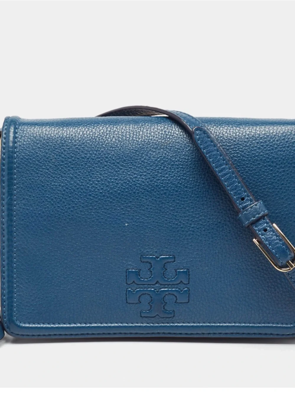 Tory Burch Teal Blue Pebbled Leather Crossbody